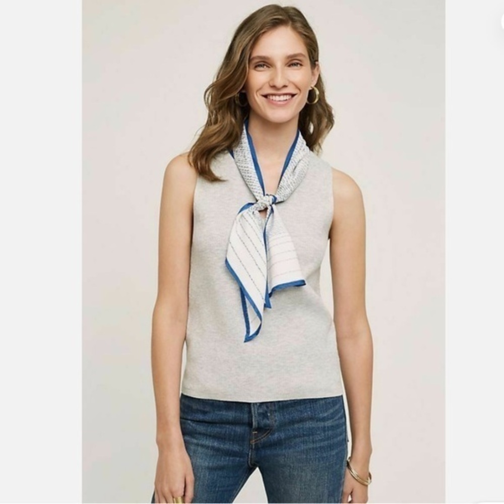 Like New Anthropologie Sweater Moth Gray Sleeveless Top with Scarf Accent